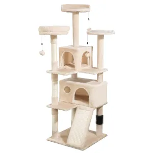 4Paws Cat Tree Scratching Post House Furniture Bed | Luxury Plush Play | 152cm | Beige