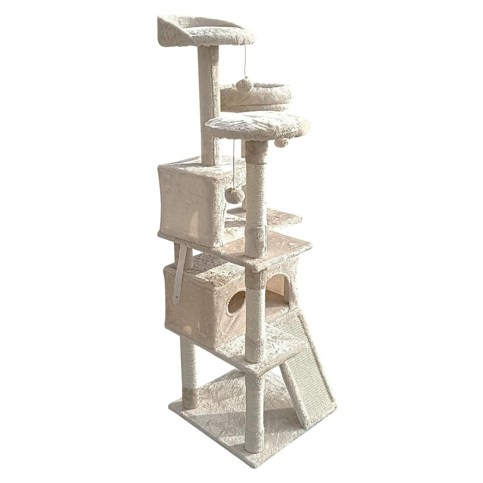 4Paws Cat Tree Scratching Post House Furniture Bed | Luxury Plush Play | 152cm | Beige