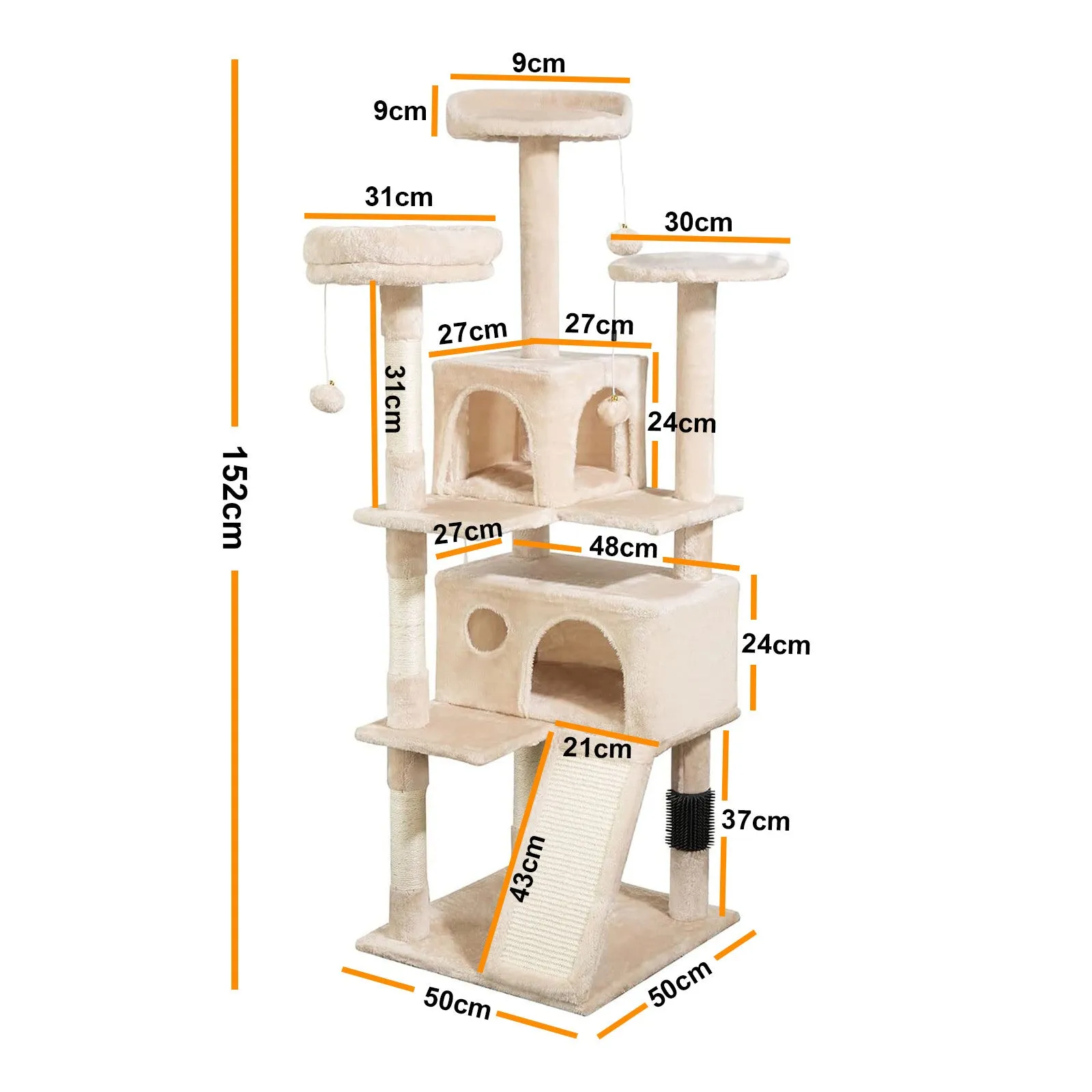 4Paws Cat Tree Scratching Post House Furniture Bed | Luxury Plush Play | 152cm | Beige