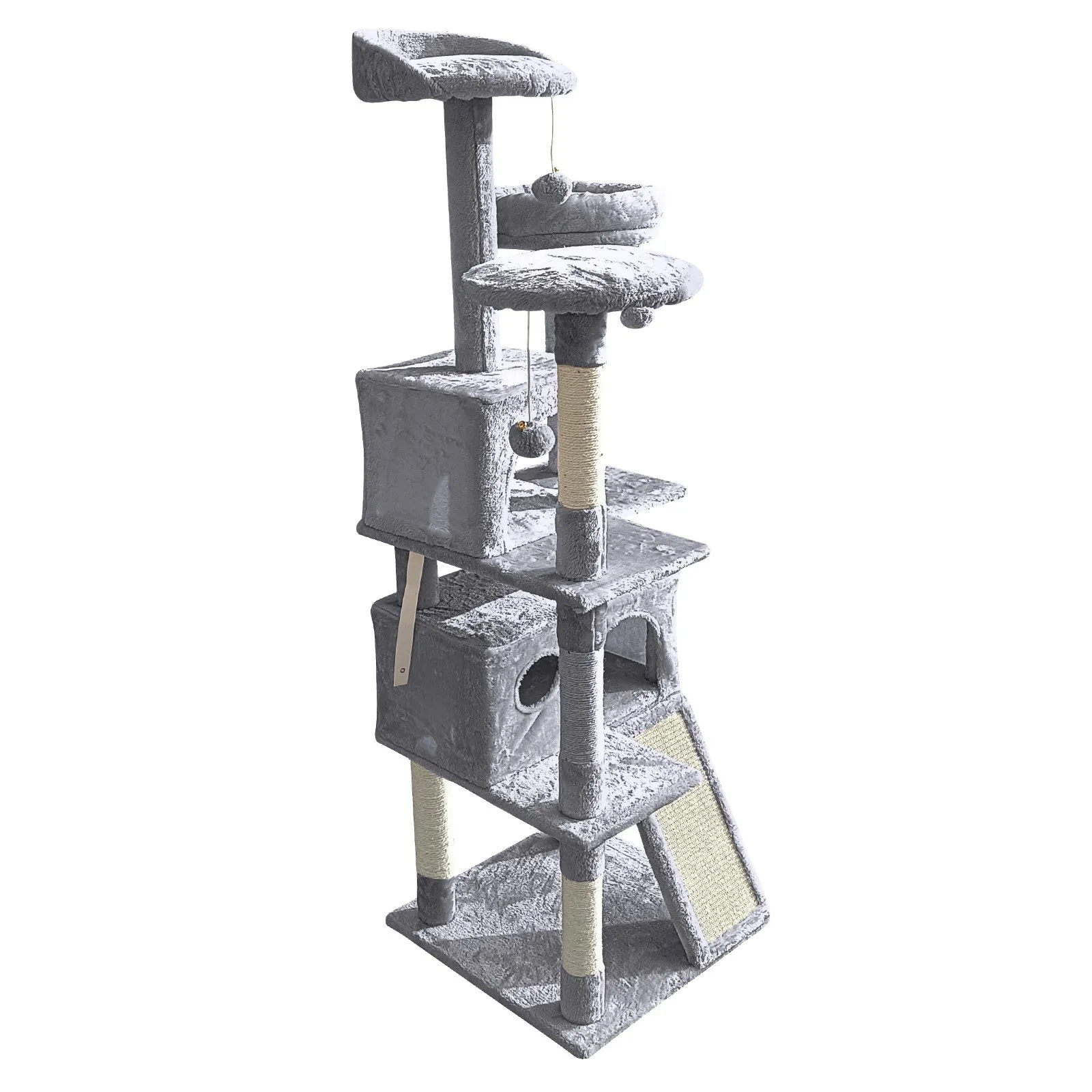 4Paws Cat Tree Scratching Post House Furniture Bed | Luxury Plush Play | 152cm | Grey