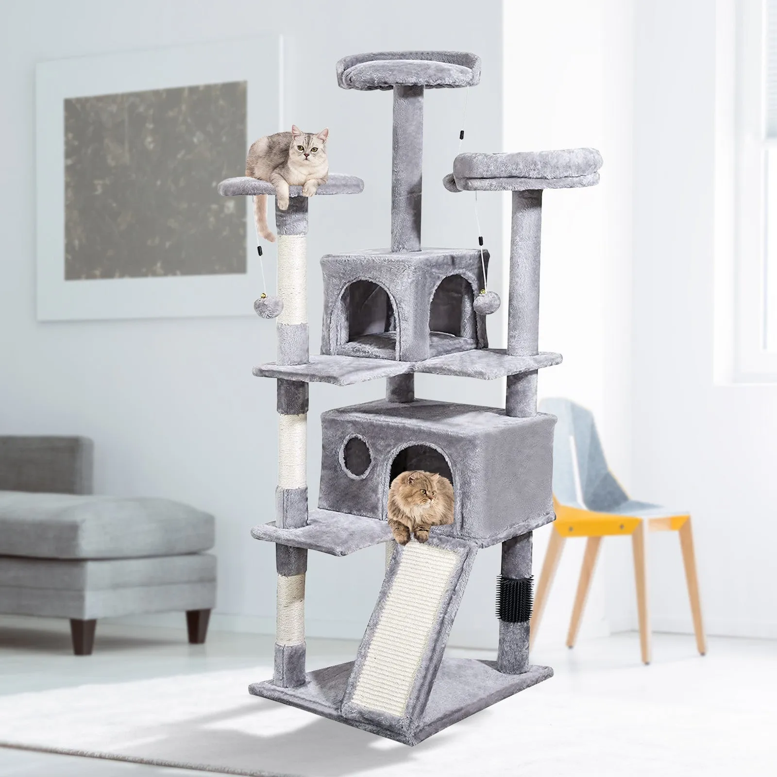 4Paws Cat Tree Scratching Post House Furniture Bed | Luxury Plush Play | 152cm | Grey