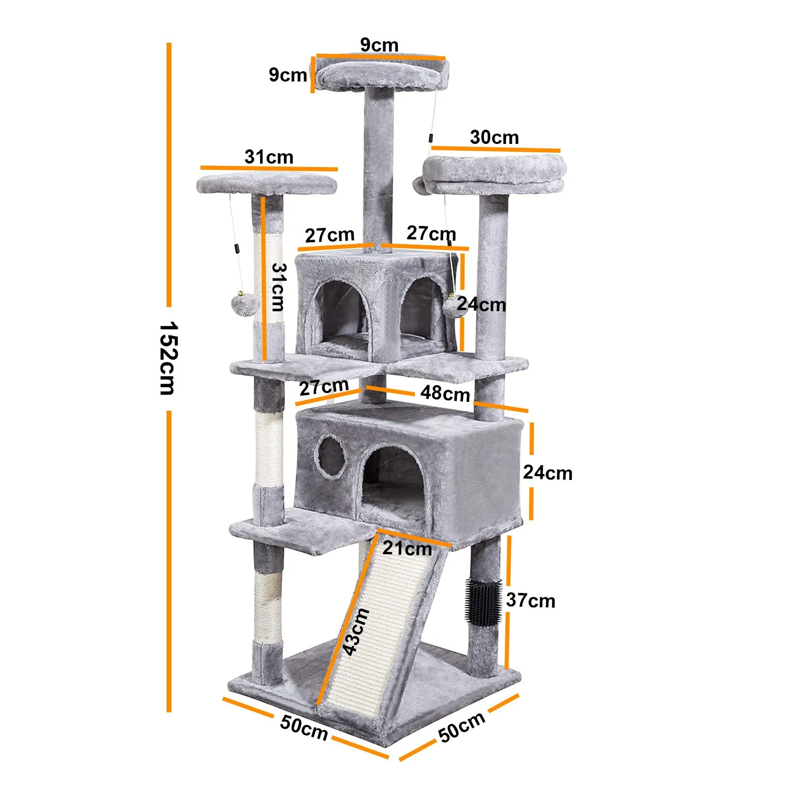 4Paws Cat Tree Scratching Post House Furniture Bed | Luxury Plush Play | 152cm | Grey