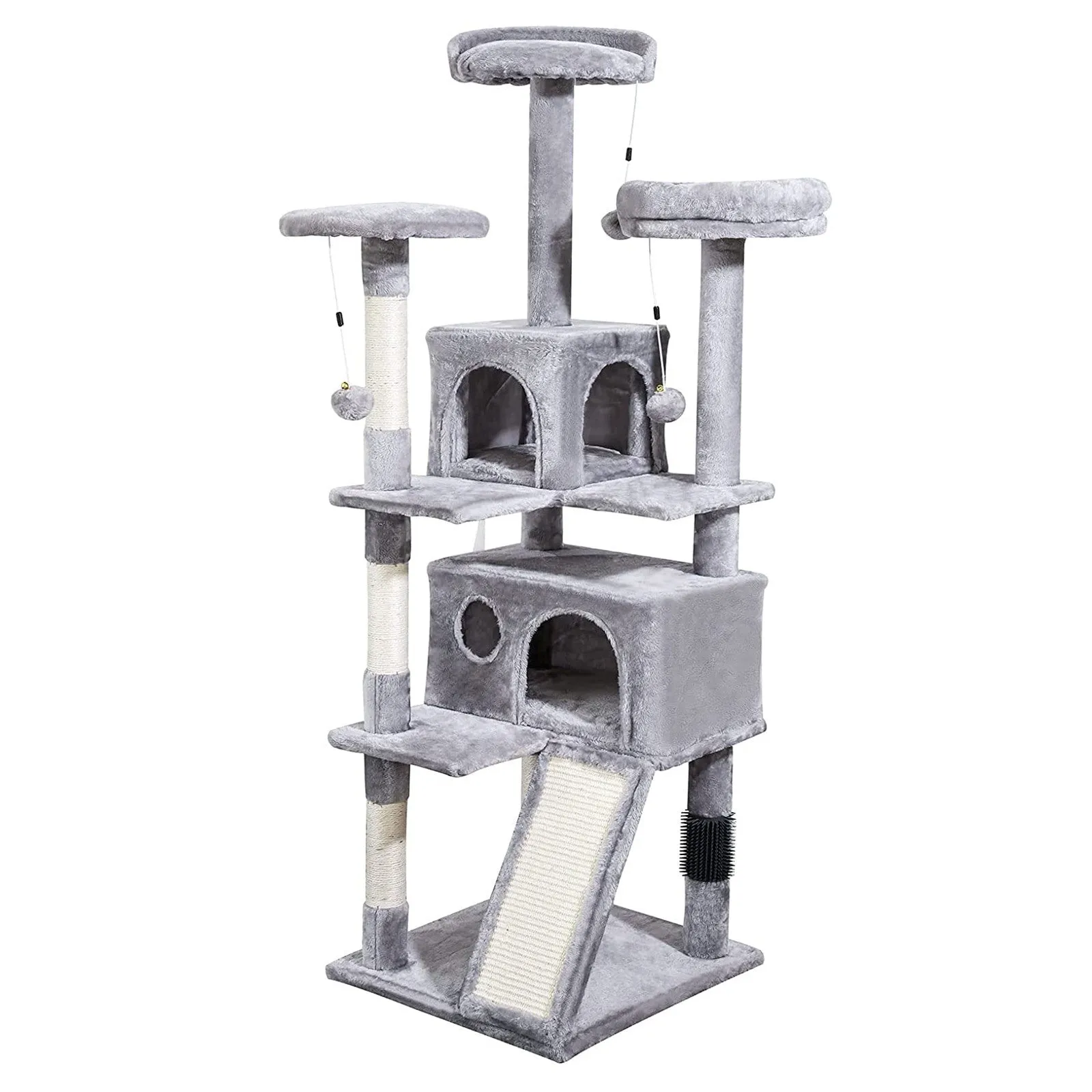 4Paws Cat Tree Scratching Post House Furniture Bed | Luxury Plush Play | 152cm | Grey