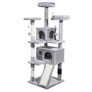 4Paws Cat Tree Scratching Post House Furniture Bed | Luxury Plush Play | 152cm | Grey