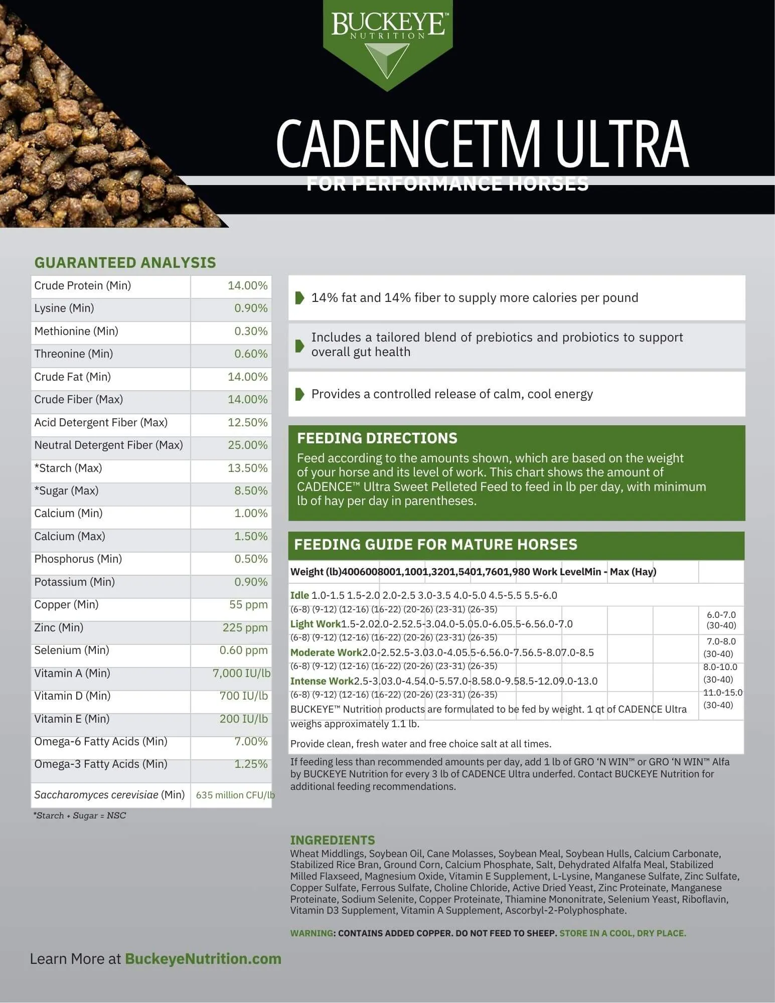 Buckeye Nutrition Cadence Ultra Horse Feed
