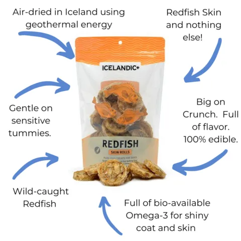 Icelandic  Redfish Skin Rolls Dog Treat 3oz