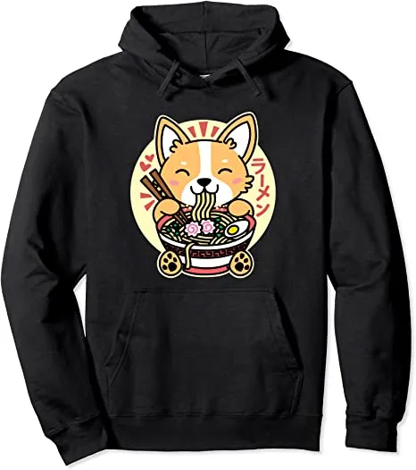 Kawaii Ramen Cute Anime Dog Corgi Japanese Noodles Pullover Hoodie