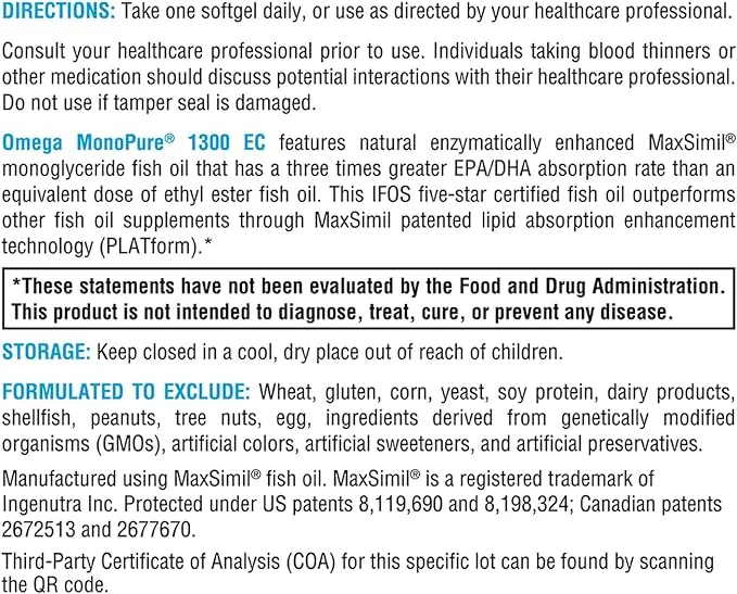Omega MonoPure 1300EC- Fish Oil-60 count