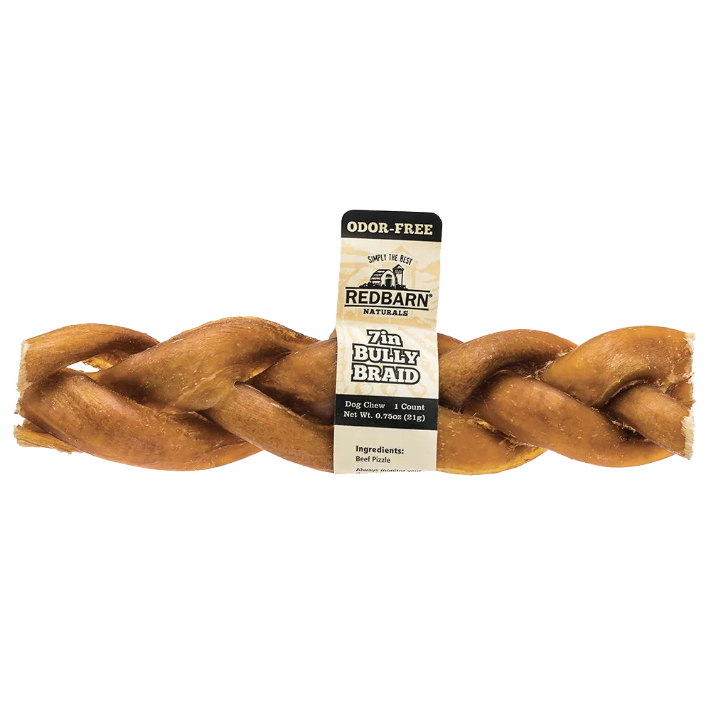 Redbarn Odor-Free Braided Bully Stick Dog Treat, 7in